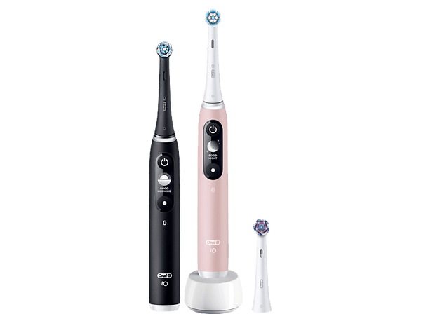 Cepillo eléctrico - Oral-B iO 6 Dúo, 2 Mangos De Alta Gama, Pantalla, 3 Cabezales de Recambio, Tecnología Braun, Negro y Rosa