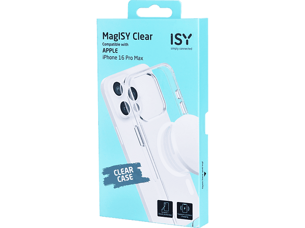 Funda - Isy ISC 1117, Compatible con iPhone 16 Pro Max, Resistente a Golpes, Anillo Magnético Integrado, Transparente