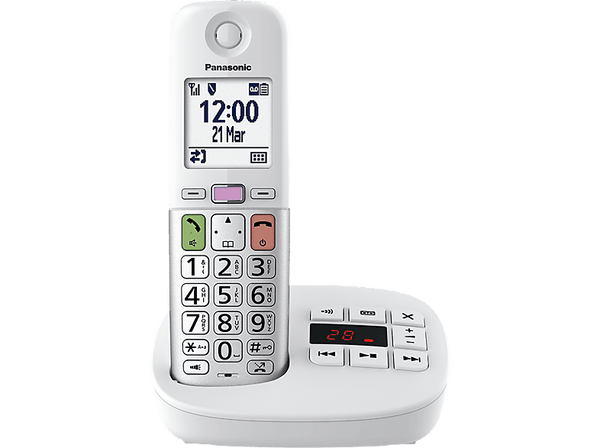 Teléfono - Panasonic KX-TGU430, Pantalla Retroiluminada, Linterna, Volumen Amplificado, Bloqueo de Llamadas, Contestador, Blanco y Plata