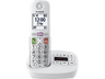 Teléfono - Panasonic KX-TGU430, Pantalla Retroiluminada, Linterna, Volumen Amplificado, Bloqueo de Llamadas, Contestador, Blanco y Plata
