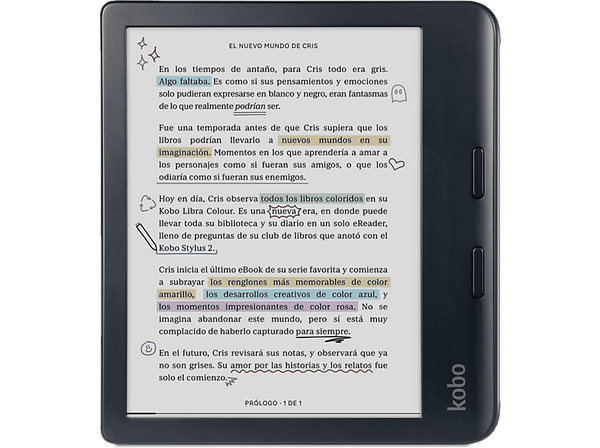eBook - Kobo Libra Colour, 7" E Ink Kaleido 3, 32 GB, FastGLR, IPX8, Pantalla color, Negro