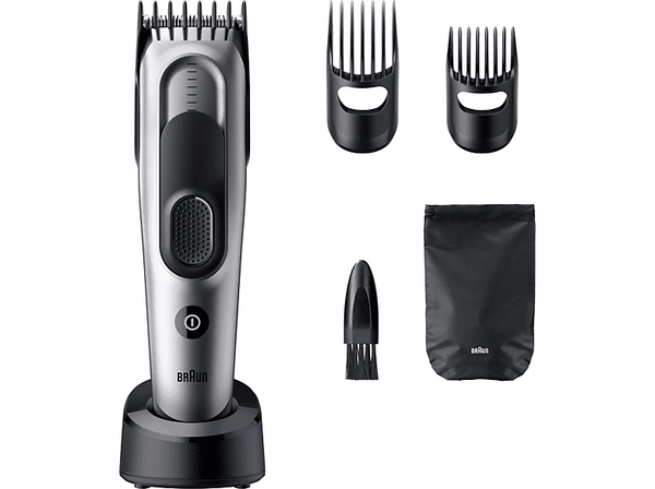 Cortapelos - Braun Series 7 HC7590, Memoria SafetyLock, 17 ajustes de longitud, 2 peines, Base de carga, 50 min autonomía , Gris