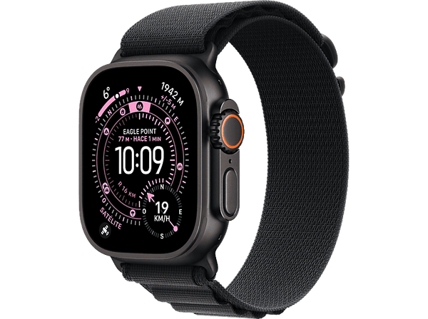 Apple Watch Ultra 3 (2025), GPS+CEL, 49 mm, Caja de Titanio Negro, Correa Alpine Loop Negro, M, Calidad del sueño, Via satélite, 42h Autonomía