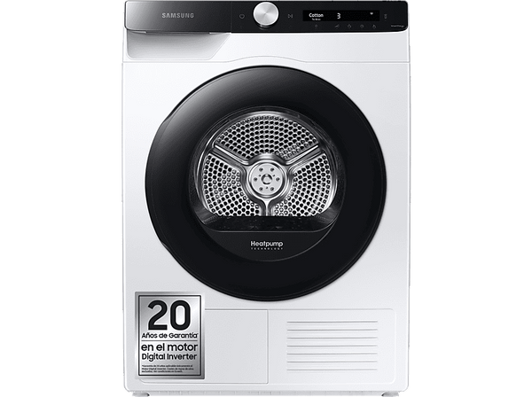 Secadora bomba de calor - Samsung, DV90T5240AE/S3, 9 kg, 14 programas, Inteligencia Artificial, Auto Cycle Link, Blanco