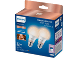 Bombilla inteligente - Philips PHI WFB 60W A60 E27 827-65 TW 2PF/6, Tonos blancos, Pack 2, 806 lúmenes, Blanco