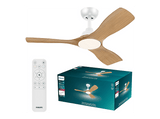 Ventilador de techo - Philips Olas, 30 W, 6 Velocidades, 106 cm, 2650 lúmenes regulables, Mando a distancia, Blanco/Madera