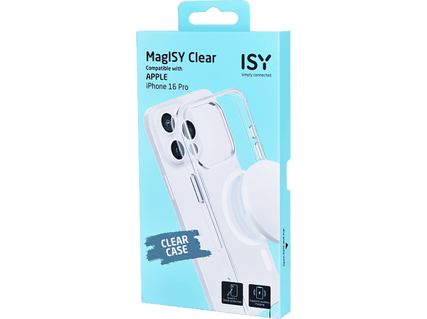 Funda - Isy ISC 1116, Compatible con iPhone 16 Pro, Resistente a Golpes, Anillo Magnético Integrado, Transparente