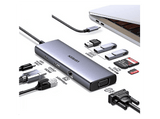 Hub - Ugreen UGR15600, 1x USB-C, 3x USB-A, 1x RJ45, 1x HDMI, 1x VGA, 1x SD, 1x TF Card, Plata