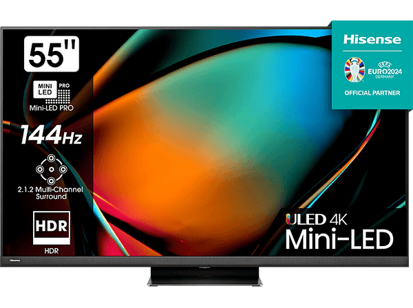 TV Mini LED 55" - Hisense 55U8KQ, UHD 4K, Quad Core MT9618, Quantum Dot Colour, Sonido multicanal, Negro