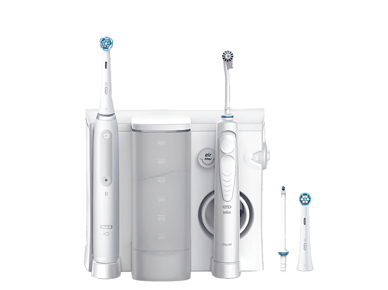 Centro de higiene dental - Oral-B Health Center + iO4 Quite White, 4 cabezales, Tecnología iO, Bluetooth, Blanco