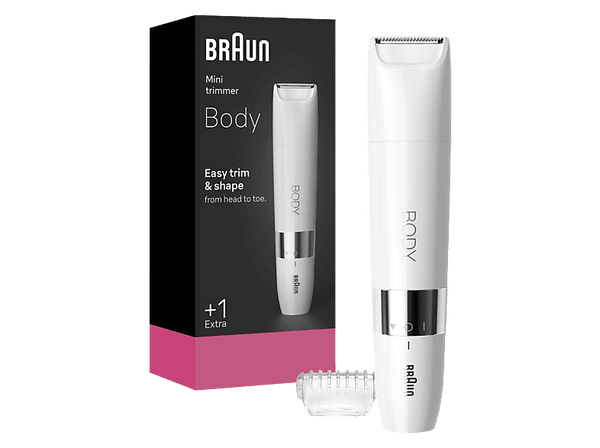 Afeitadora corporal - Braun Recortadora corporal mini Body BS1000, Wet&Dry, + 1 peine de recorte, Blanco