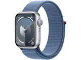 Apple Watch Series 9 (2023), GPS, 41 mm, Gesto de doble toque, Caja de aluminio plata, Correa Sport Loop azul invierno