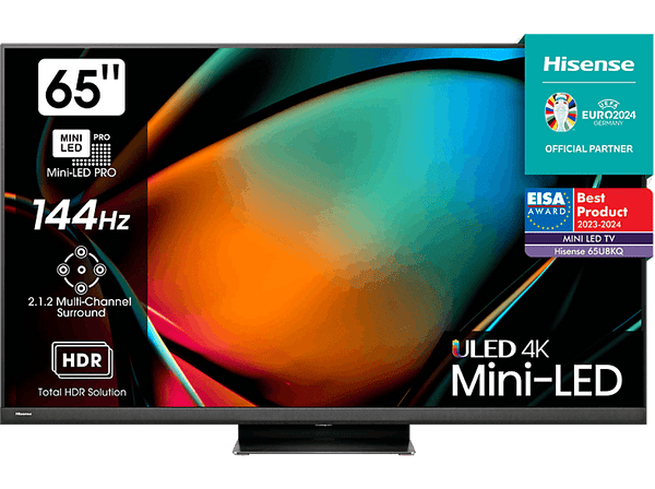 TV Mini LED 65'' - Hisense 65U8KQ Smart TV UHD 4K, Mini-Led PRO, 2.1.2 Sonido multicanal, Modo juego 144Hz, Dolby Vision IQ & Atmos, Hi-View Engine