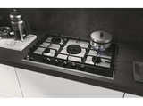 Placa gas - Haier Series 4 HAHG7W5XH, 5 quemadores, Gas natural, Zona grande 13.8 cm, Rejillas hierro fundido, Preciflame, 75 cm, Inox
