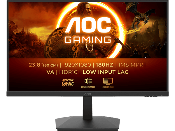 Monitor gaming - AOC 24G15N2, 24", Full-HD, 4 ms GtG, 1 ms MPRT, 180 Hz, VA, HDR10, AdaptiveSync, Negro