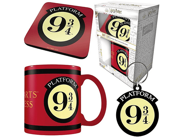 Pack Merchandising - Pyramid International, Harry Potter: Caja regalo Platform 9 3/4, Taza + Llavero +Posavasos