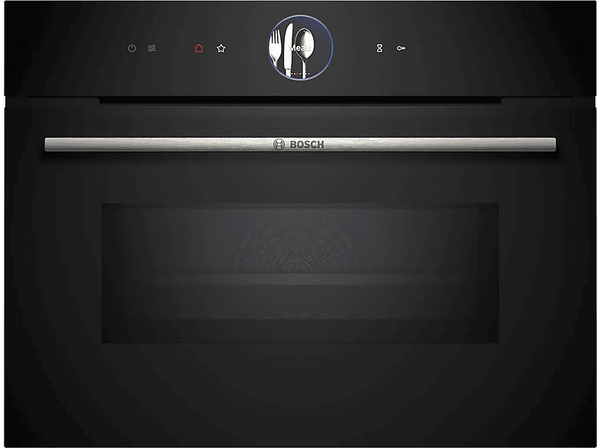Horno compacto con microondas - Bosch CMG7761B1, Convencional, Limpieza Pirolítica y con agua, 45 l, Aire caliente 4D, Home Connect , 60 cm, Negro