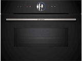 Horno compacto con microondas - Bosch CMG7761B1, Convencional, Limpieza Pirolítica y con agua, 45 l, Aire caliente 4D, Home Connect , 60 cm, Negro