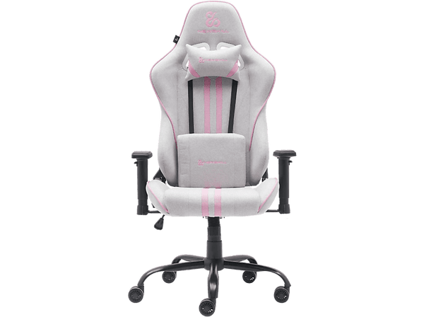 Silla gaming - Newskill Kitsune V2, Reposabrazos 2D, Hasta 136 kg, Tela Transpirable, Cojines Lumbar y Cervical, Reclinable en 180º, Rosa