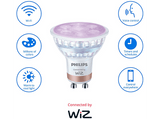 Bombilla inteligente - Philips  PHI WFB 50W GU10 GLASS 922-65 RGB 2PF/6, Luz blanca y multicolor, Pack 2, Blanco