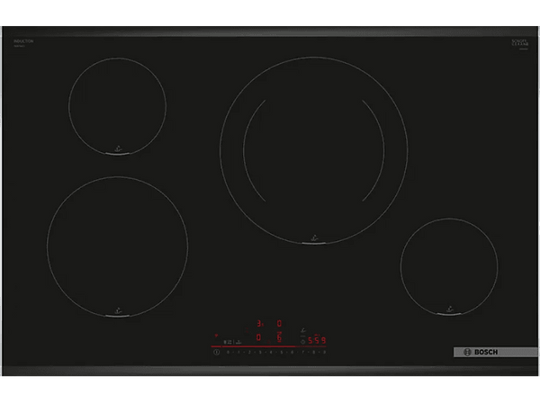 Placa inducción - Bosch  PIE875HC1E, 4 zonas, 28 cm, Home Connect, Función Sprint, 80 cm, Negro