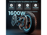 Patinete eléctrico - Smartgyro Rockway GL, Tipo 1 / VPL, Potencia nominal 600 W,  13.000 mAh, 25 km/h, IPX4, Negro