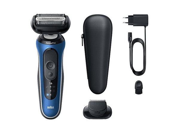 Afeitadora - Braun Series 6  62-B1200S, 1 accesorio de precisión, 60 min autonomía, Afeitado en seco y en mojado, Azul