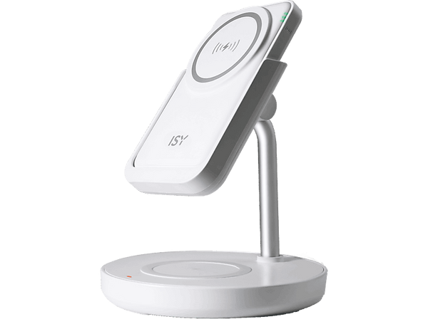 Cargador inalámbrico - ISY IMC 5210, 2 en 1, MagSafe, Carga inalámbrica, 5.000 mAh, Blanco