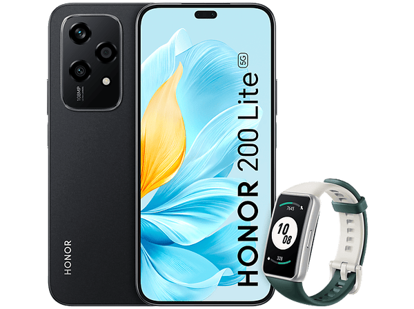 Móvil - Honor 200 Lite 5G, Midnight Black, 256 GB, 8 GB RAM, 6.7" AMOLED Full HD+ 90Hz, Mediatek Dimensity 6080, 4500mAh, Android + Reloj Honor Band 7