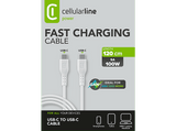Cable USB - CellularLine USBDATA100C2C5A1MW, USB-C - USB-C, 1.2 m, 100W, Carga Rápida, Blanco