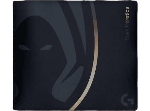 Alfombrilla gaming - Logitech G G640 x Team Heretics, Base de goma antideslizante, Superficie moderada, Enrollable, Cobertura total, Negro y dorado