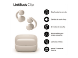 Auriculares True Wireless - Sony LinkBuds Clip, Estilo abierto, 3 modos de escucha, IPX4, Llamadas nítidas, 37 horas, IA, Táctil, iOS/Android, Beige