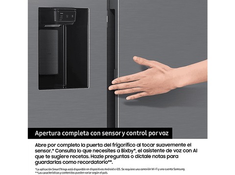 Frigorífico americano - Samsung Bespoke AI RS90F64EETEF, Mono Cooling, No Frost, 178.4 cm, 621 l, Dispensador de agua y hielo, Balda Botellero, Inox