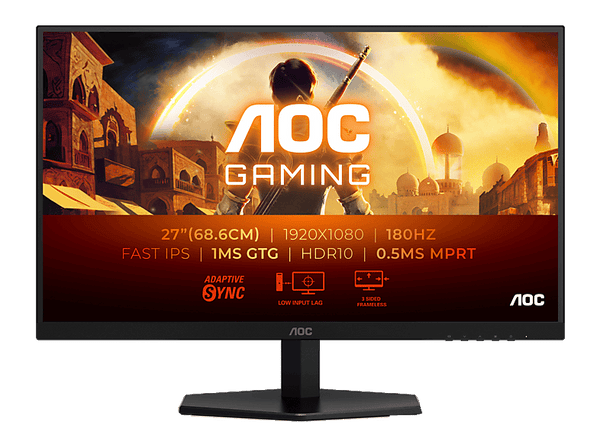 Monitor Gaming - AOC 27G42E 27" FHD, 180 Hz, Fast IPS, 1 ms GtG, HDR10, Adaptive Sync., G-Sync Compat., (1920x1080, 1x HDMI 2.0, 1x DP 1.4) Negro