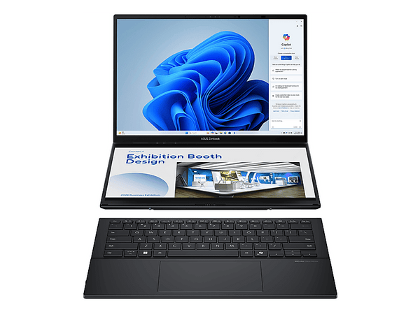 Portátil - ASUS Zenbook Duo OLED UX8406CA-QL335W, 14 " WUXGA, Intel® Core™ Ultra 7 255H, 32GB RAM, 1TB SSD, UHD Graphics, W11H, Sin cargador
