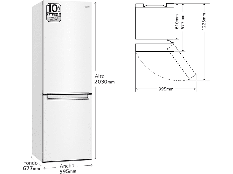 Frigorífico combi - LG GBP61SWPGN, No Frost, 1.86 m, 341 l, DoorCooling+™, FRESHConverter™,  Blanco