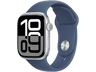 Apple Watch Series 10 (2024), GPS, 42 mm, Gesto de doble toque, Caja de aluminio plata, Correa deportiva Azul denim, Talla S/M