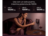 Cargador de pared - Baseus PicoGo AH22,  100W, USB-C, Carga ultrarrápida simultánea, Triple puerto, Pantalla inteligente, Con cable 1m, Dark Cherry