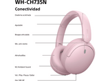 Auriculares inalámbricos - Sony WH-CH735NP, Noise Cancelling, 75h, Carga Rápida, Plegable, Bluetooth, Llamadas nítidas con IA, Rosa