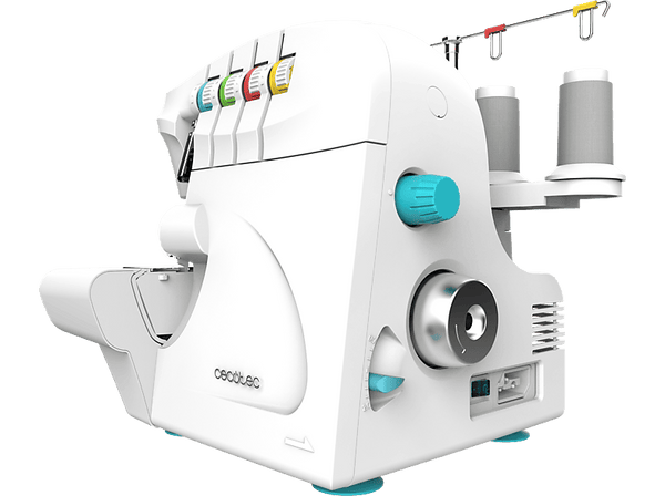 Máquina de coser - Cecotec BelleCouture OverLock, 1100 rpm de velocidad, Presión de prensatelas ajustable, Kit de accesorios, White