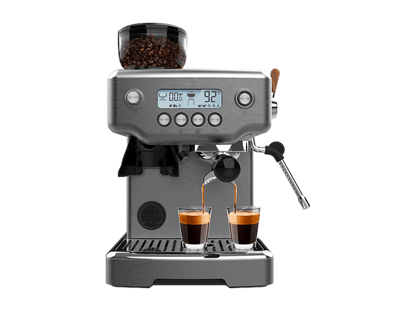 Cafetera express - Cecotec Power Espresso 20 Barista Steel & Grind, 20 Bares, Molinillo integrado, Vaporizador, Doble Thermoblock, 2200 W, Plata