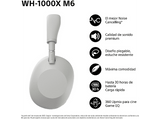 Auriculares inalámbricos - Sony WH-1000XM6, Cancelación ruido, 30h Autonomía, Hi-Res, Carga Rápida, Cómodo, Plegable, iOS/Android, Plata