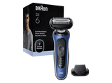 Afeitadora - Braun Series 6  62-B1200S, 1 accesorio de precisión, 60 min autonomía, Afeitado en seco y en mojado, Azul
