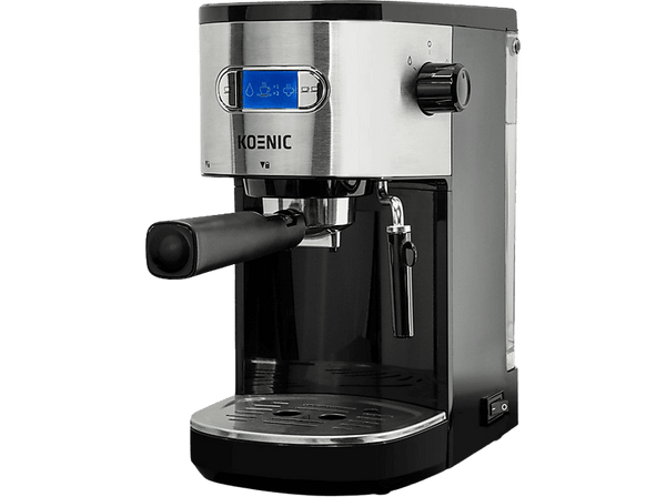 Cafetera express - Koenic KEM 2320 M, 20 bar, 1450W, 2 tazas, 1.2 l, Inox/Negro