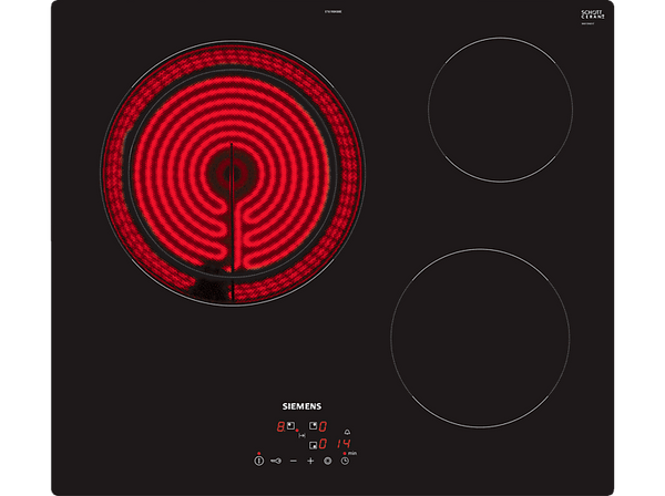 Placa vitrocerámica - Siemens ET61RBKB8E, 3 zonas, Zona Gigante Doble de 28 cm, Display Touch Control, Negro