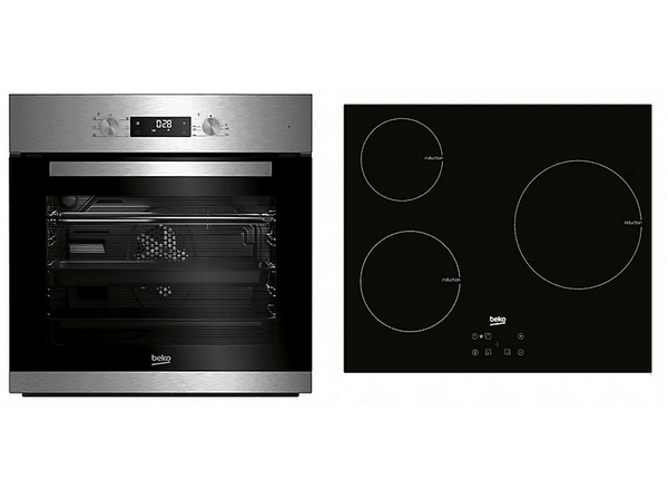 Pack Horno + Placa - Beko BBSE12340XD, Horno Multifunción, 72 l, Placa Inducción, 3 zonas, 59 cm, Negro