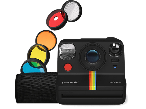 Cámara instantánea - Polaroid Now+ 2ª Generation, Enfoque automático, Montura trípode, Kit lentes colores, Negro