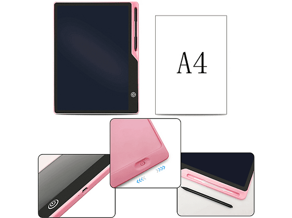 Pizarra electrónica - Dam DMAN0145C56CLOR, 16", Batería recargable, Cristal líquido, Fondo multicolor, Rosa