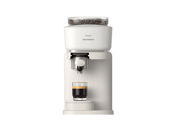 Cafetera express - Philips Baristina BAR300/00, Molinillo cerámico, 16 bares, Café en grano, 4 programas, 1550 W, 1,2L, 30s, IA, 72 dB, 3 años, Blanco