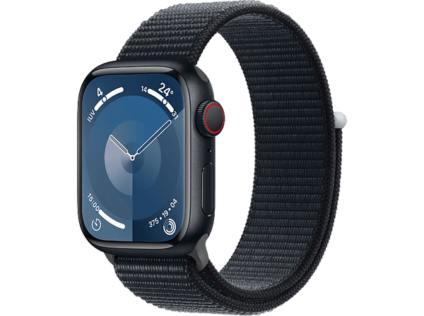 Apple Watch Series 9 (2023), GPS+CELL, 41 mm, Gesto de doble toque, Caja de aluminio medianoche, Correa Sport Loop medianoche